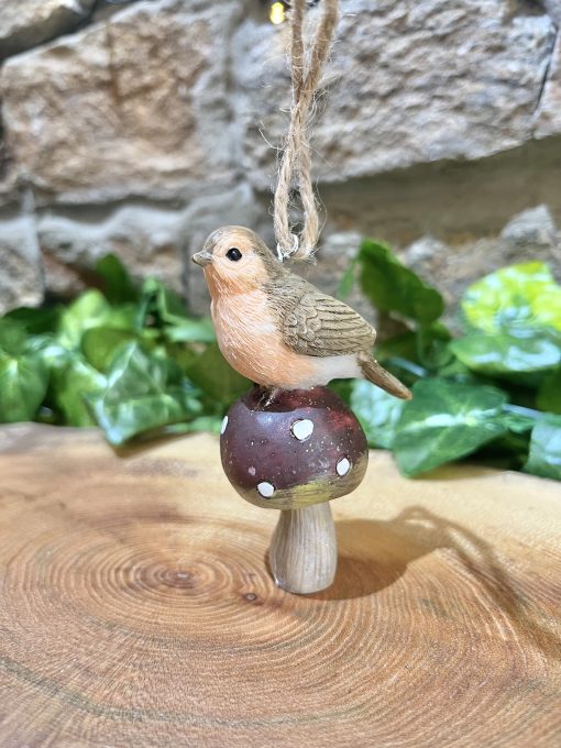 Robin on Red Toadstool Hanger