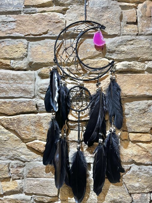 Black Moon Feather Dreamcatcher Pink Agate