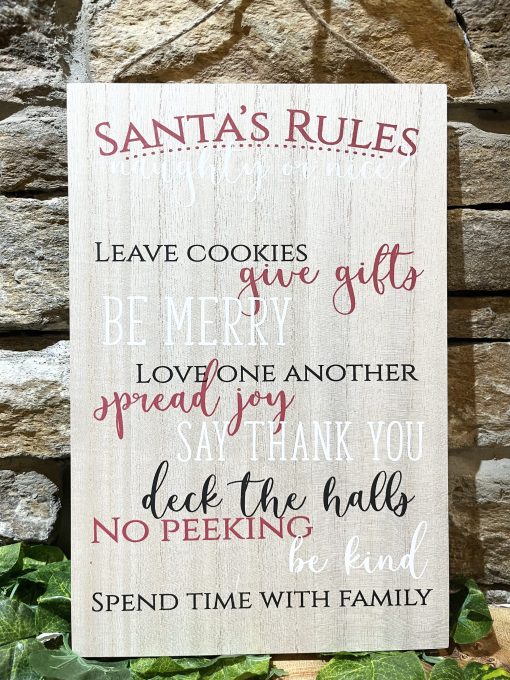 Santas Rules Wooden Plaque