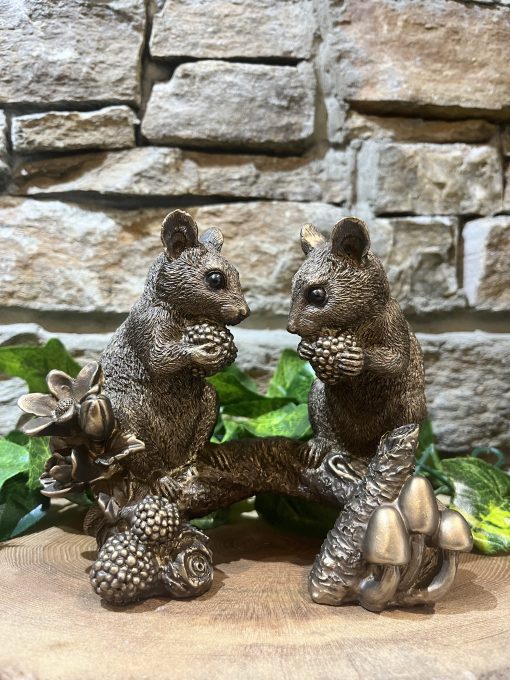 Bronze Field Mice Pair On Branch